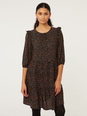Floral Black Tiered Mini Dress Women at ASDA