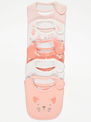 Pink Animal Print Bibs 5 Pack Baby at ASDA