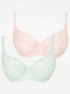 Ditsy Floral Embroidered NonPadded Bras 2 Pack Women at ASDA