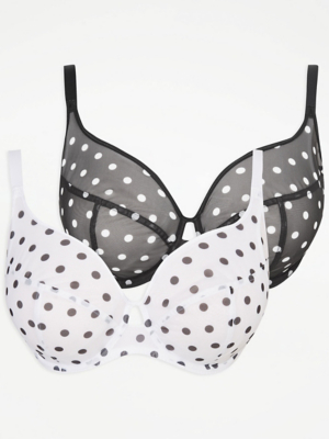 Black Spot Print Non Padded Bras and Short Knickers 2 Pack Set