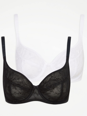 Ditsy Floral Embroidered Non Padded Bras 2 Pack Women at ASDA