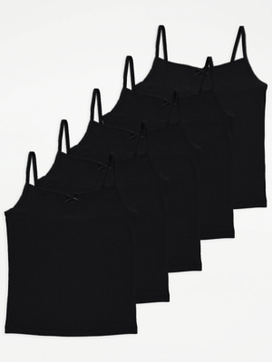 Black Plain Cami Vests with Bow 5 Pack Kids at ASDA