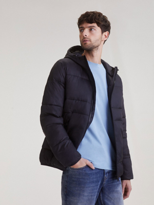 Black Lightweight Hooded Padded Coat Men at ASDA