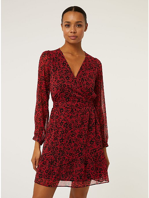 Red Floral Print Wrap Mini Dress | Sale & Offers | George at ASDA