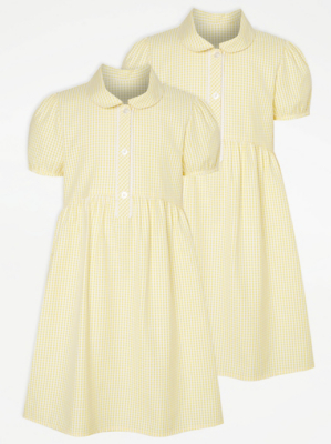 Girls Yellow Gingham Curved Waist School Dress 2 Pack | School | George ...