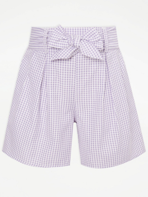 Girls Purple Gingham Tie Waist School Shorts School at ASDA