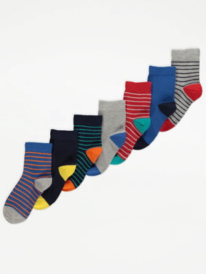 Bright Striped Ankle Socks 7 Pack Kids at ASDA