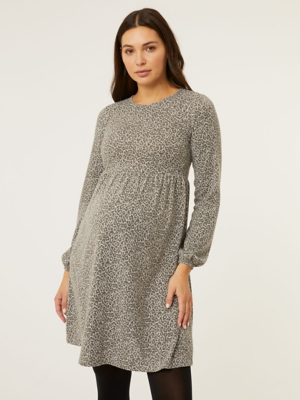 Maternity Grey Leopard Print Soft Touch Mini Dress Women at ASDA