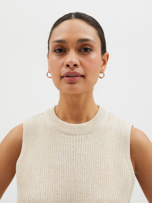 Neutral Knitted Jumper and Black Satin Midi Skirt Outfit at ASDA