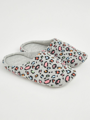 Grey Leopard Print Slippers Kids at ASDA