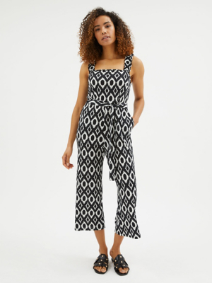 Black Patterned Sleeveless Tie Up Jumpsuit Women at ASDA