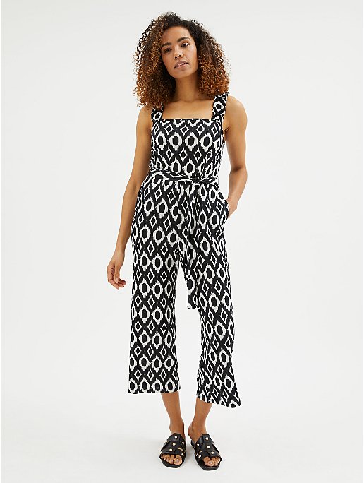 Black Patterned Sleeveless Tie Up Jumpsuit | Women | George at ASDA