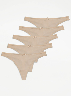 Nude Thongs 5 Pack Lingerie George at ASDA