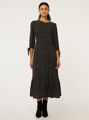Black Polka Dot Tiered Midi Dress Women at ASDA