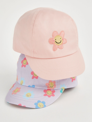 Smiley Flower Baseball Cap 2 Pack Kids at ASDA