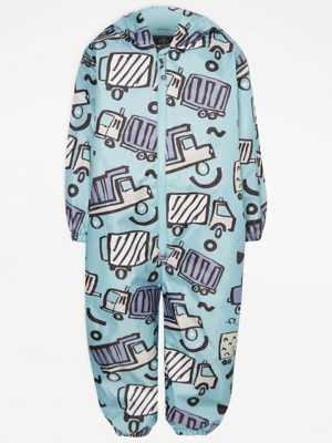 Blue Vehicle Print Puddle Suit Kids at ASDA