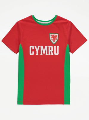 Red Cymru Wales Football TShirt Kids at ASDA