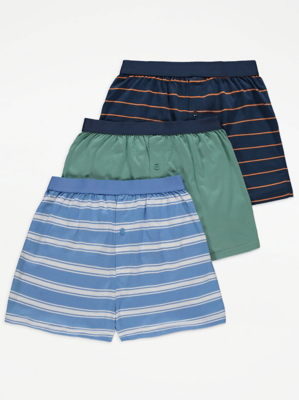 Blue Striped Loose Fit Jersey Boxer Shorts 3 Pack Men at ASDA