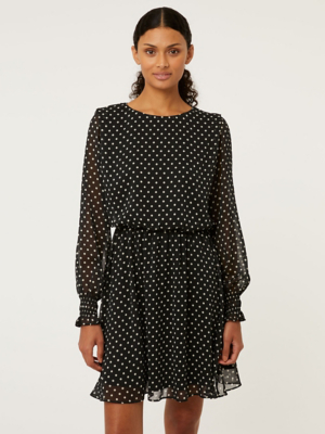 Dasa Long Sleeve Mini Dress in Big Polka Flock Black main image 1