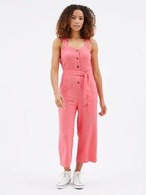 Pink Button Up Linen Blend Jumpsuit Women at ASDA