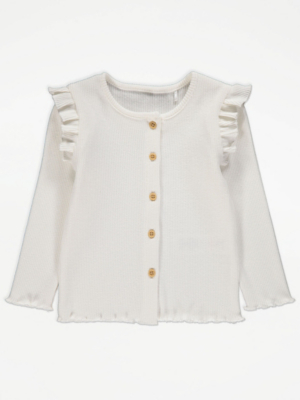 White Ribbed Frill Cardigan Kids at ASDA