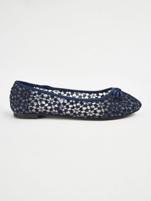 Navy Crocheted Ballet Shoes Women at ASDA