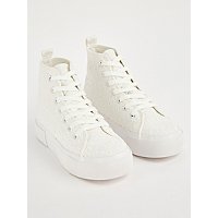 White Floral Embroidered High Top Trainers | Women | George at ASDA