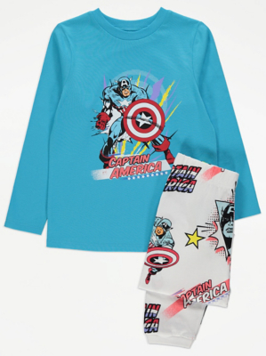 Marvel Captain America Blue Character Pyjamas Kids at ASDA