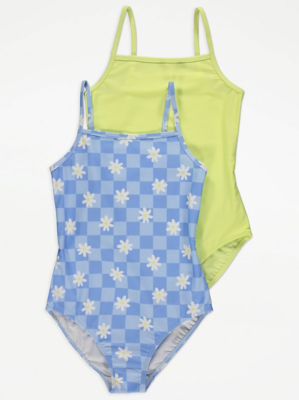 Checkerboard Daisy Swimsuits 2 Pack Kids at ASDA
