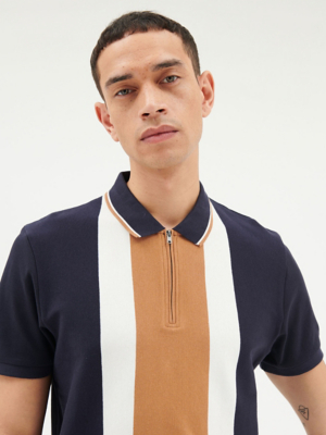 Navy Colour Block Vertical Striped Polo Top Men at ASDA