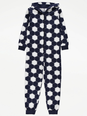 Navy Football Print Hooded Onesie Kids at ASDA