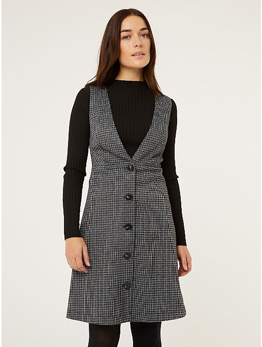 Grey Checked V-Neck Pinafore | Women | George at ASDA