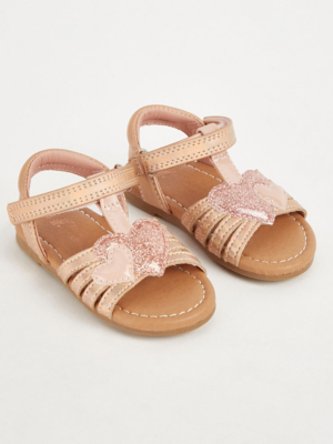 First Walkers Rose Gold Glitter Heart Sandals Kids at ASDA