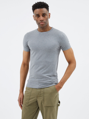 Grey Plain Muscle Fit TShirt Men at ASDA