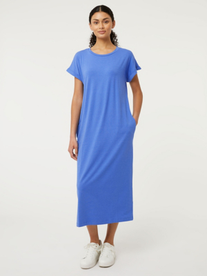 Blue Basic Midi TShirt Dress Women at ASDA
