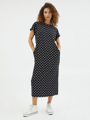 Black Spotty Midi TShirt Dress Women at ASDA