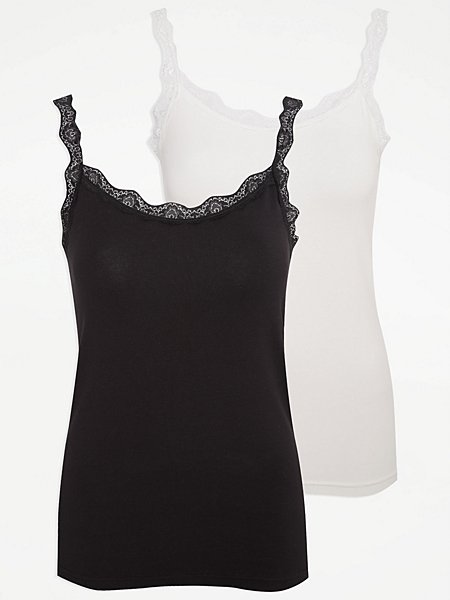 Ribbed Lace Vest Tops 2 Pack | Women | George at ASDA