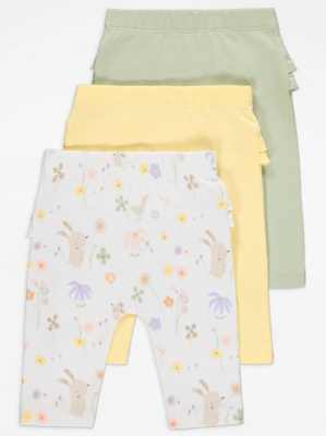 White Floral Meadow Frill Leggings 3 Pack Baby at ASDA
