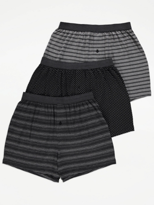 Grey Striped Loose Fit Boxers 3 Pack Men at ASDA