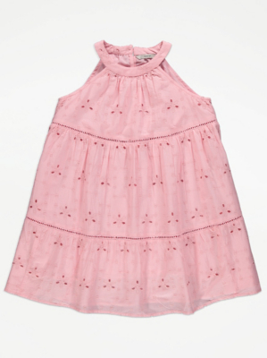 Pink Tiered Embroidered Swing Dress Kids at ASDA