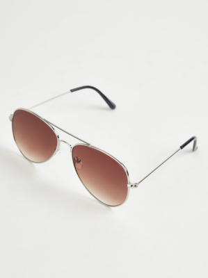 Silver Trim Aviator Sunglasses Men at ASDA