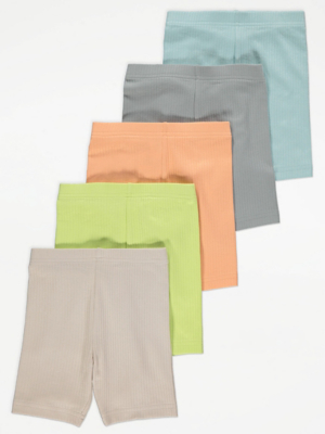 Plain Ribbed Cycling Shorts 5 Pack Kids at ASDA