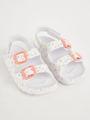 White Spotty Double Buckle Footbed Sandals Kids at ASDA