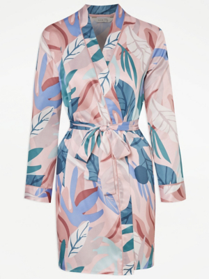 Pink Palm Leaf Satin Dressing Gown Sale & Offers at ASDA