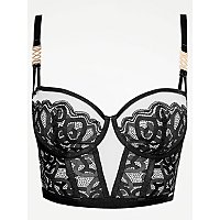 Entice Black Longline Sheer Lace Non-Padded Bra | Women | George at ASDA