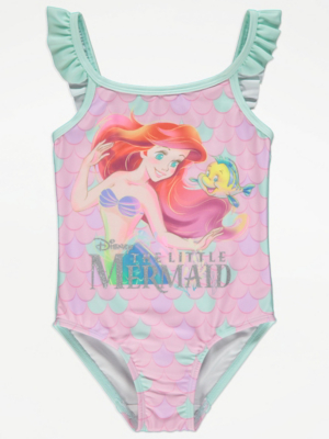 Disney The Little Mermaid Pink Frill Swimsuit Kids at ASDA