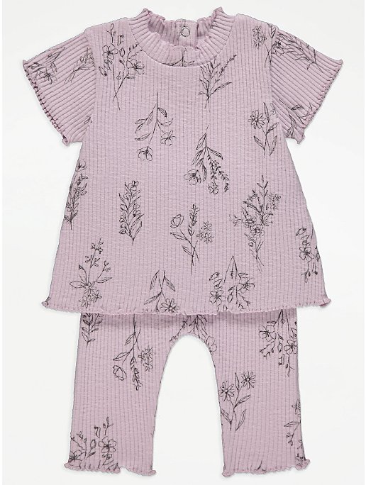Lilac Floral Print Ribbed T-Shirt and Leggings Outfit | Baby | George at  ASDA