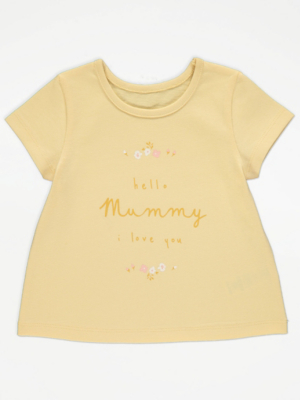 Yellow Hello Mummy Flower TShirt Baby at ASDA