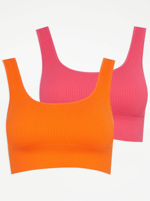 Bright Ribbed Comfort Bra 2 Pack Lingerie at ASDA