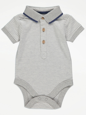 Grey Stripe Short Sleeve Polo Bodysuit Baby at ASDA